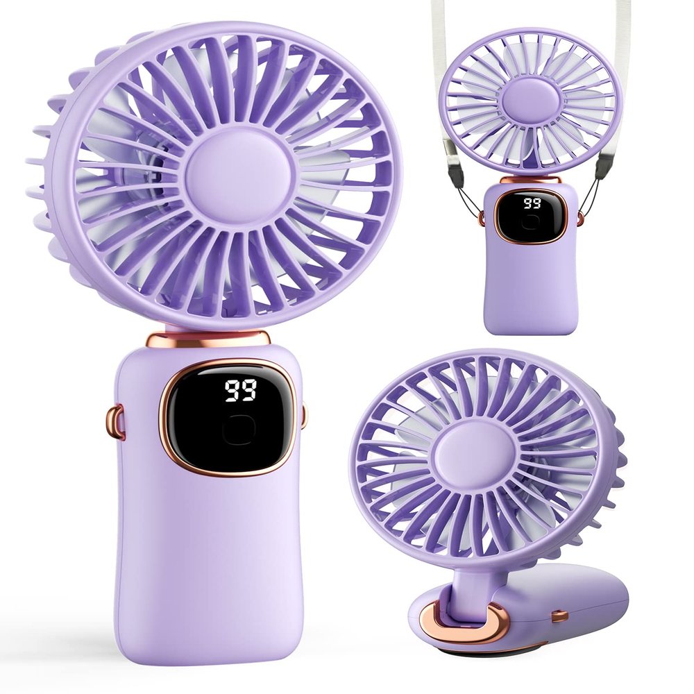 coldSky Portable Handheld Fan, 4000mAh Battery Operated 3 in 1 Multifunction Personal Travel Fans with Digital Display, 90 Foldable Desk Fan with Base, 5 Speed Lash Fan for Makeup/Commute/Office