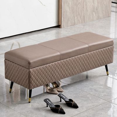 Storage Ottoman Bench,Luxurious Storage Bench End of Bed Bench,Leather Upholstered Bench with Storage,Brown,60X40X45Cm(24X16X18Inch)