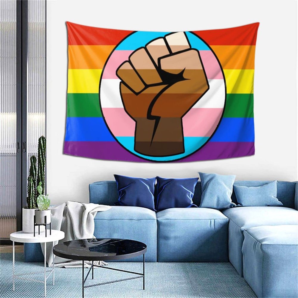 Rqwaaed LGBT Gay Trans Pride BLM Fist Flag Tapestry 60x40 inch Boutique Wall Hanging Tapestry For Bedroom Party Home Decor