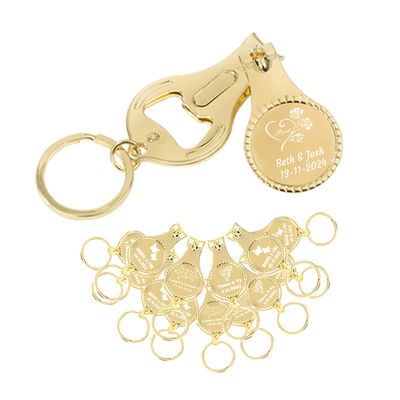 20pcs Personalized 4 in 1 Multi Function Bottle Opener, Nail Clipper, Wedding Favors Brewery, Private Customized, Gold, Multitool Gifts for Men