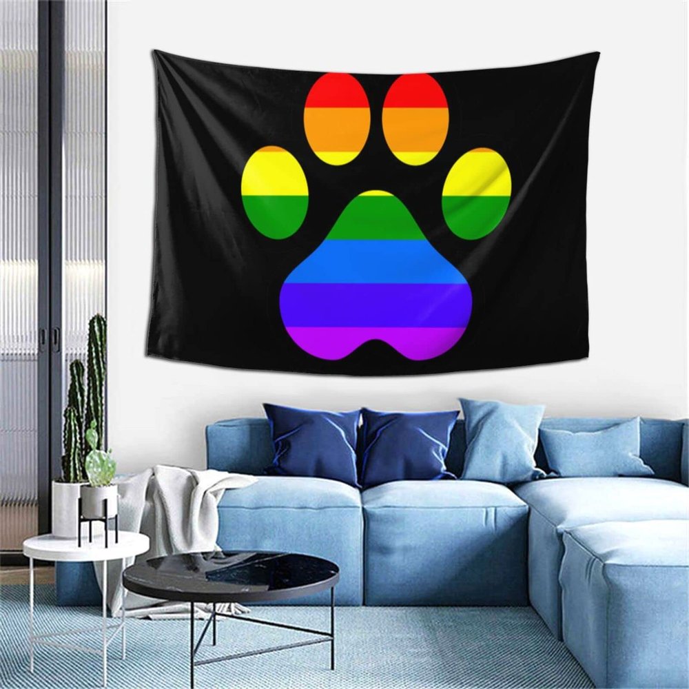 Rqwaaed LGBT Gay Lesbian Furry Paw Pride Rainbow Tapestry 60x40 inch Boutique Wall Hanging Tapestry For Bedroom Party Home Decor