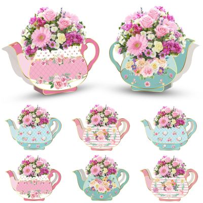 8 PCS Tea Party Decorations Floral Teapot Centerpiece Boxes for Princess Birthday Party Garden Theme Table Decor Tea Time Favors, Wedding Reception, Baby Shower, Bridal Shower Supplies