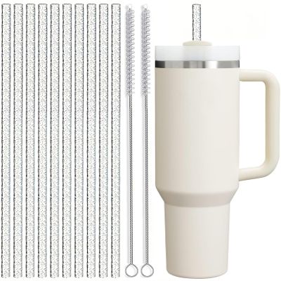 ALINK Reusable Glitter Straws for Stanley 40 oz 30 oz Tumbler, 12 in Long Hard Plastic Clear Tumbler Straws for Stanley, Owala 40 OZ Cups, Half Gallon Bottles, Pack of 10 with 2 Brush
