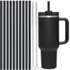 ALINK Reusable Glitter Straws for Stanley 40 oz 30 oz Tumbler, 12 in Long Hard Plastic Black Straws for Stanley, Owala 40OZ Cups, Half Gallon Bottles, Pack of 10 with 2 Brush view 1
