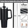 ALINK Reusable Glitter Straws for Stanley 40 oz 30 oz Tumbler, 12 in Long Hard Plastic Black Straws for Stanley, Owala 40OZ Cups, Half Gallon Bottles, Pack of 10 with 2 Brush view 2