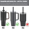 ALINK Reusable Glitter Straws for Stanley 40 oz 30 oz Tumbler, 12 in Long Hard Plastic Black Straws for Stanley, Owala 40OZ Cups, Half Gallon Bottles, Pack of 10 with 2 Brush view 3