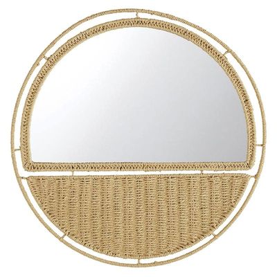 47th & Main Boho Mirror Round Woven Hanging Mirror for Wall Dcor, 20" Dia, Natural Seagrass