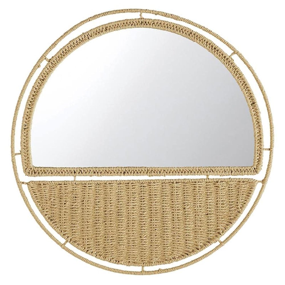 47th & Main Boho Mirror Round Woven Hanging Mirror for Wall Dcor, 20" Dia, Natural Seagrass