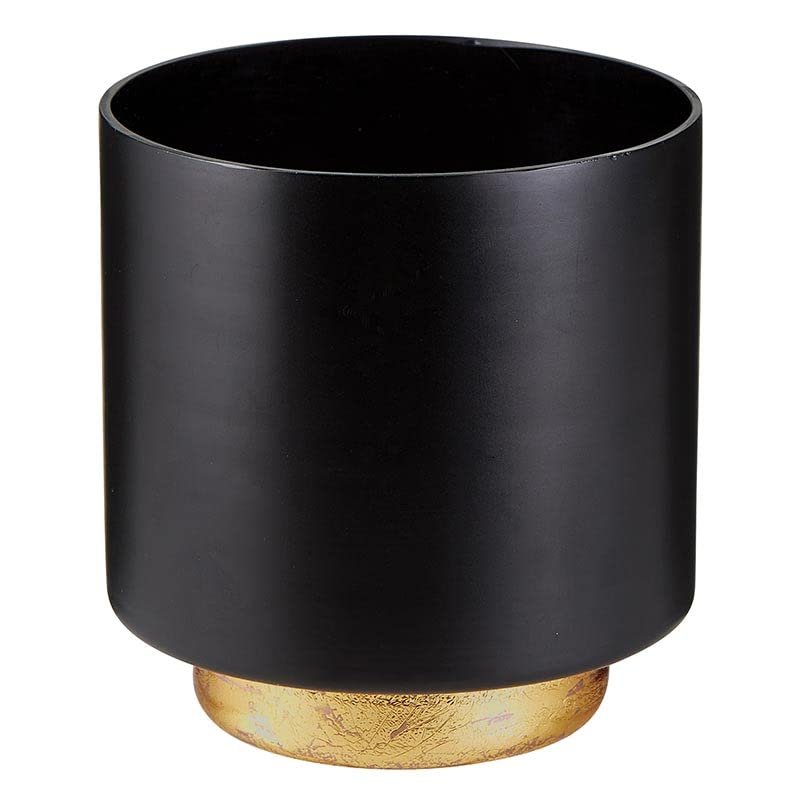 47th & Main Modern Votive Candle Holder Hand Painted Glass Candleholder, Medium, Black/Gold