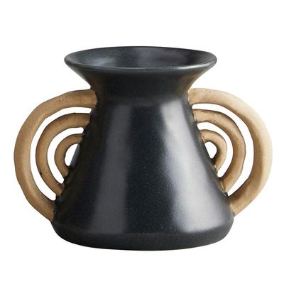 47th & Main Modern Flower Vase | Glazed Stoneware Vase for Home Dcor, Small, Black/Beige