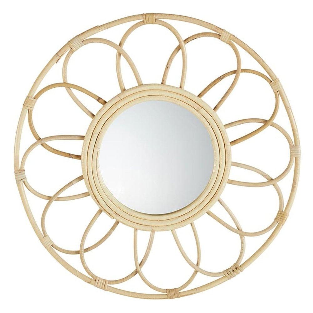 47th & Main Boho Mirror Round Woven Rattan Hanging Mirror for Wall Dcor, 20" Dia, Flower