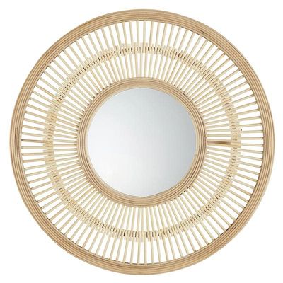 47th & Main Boho Mirror Round Woven Rattan Hanging Mirror for Wall Dcor, 20" Dia, Light Bamboo