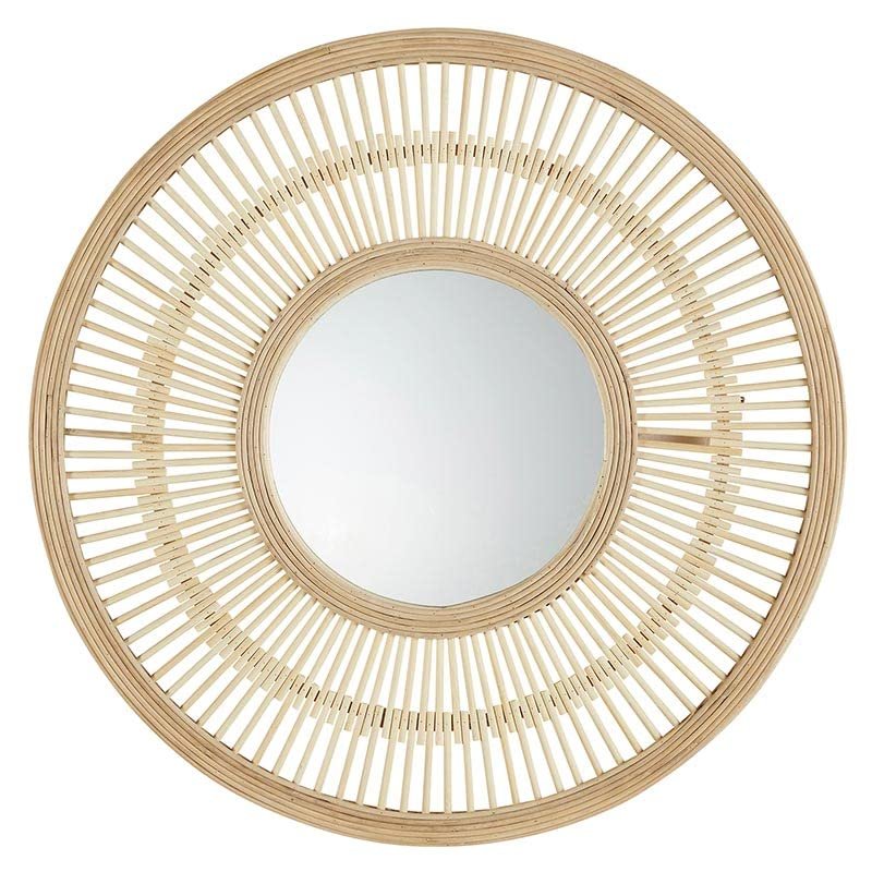 47th & Main Boho Mirror Round Woven Rattan Hanging Mirror for Wall Dcor, 20" Dia, Light Bamboo