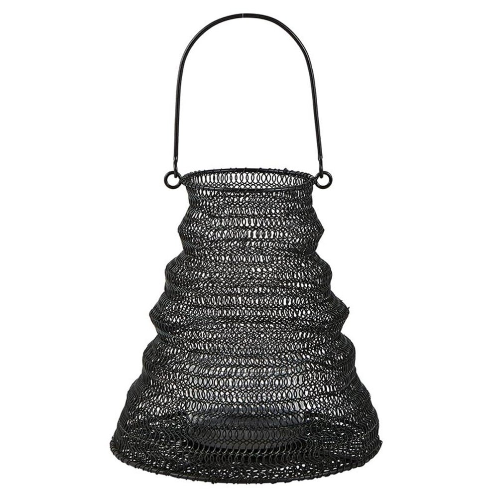 47th & Main Folding Hurricane Lantern Metal Candle Holder, Medium, Black