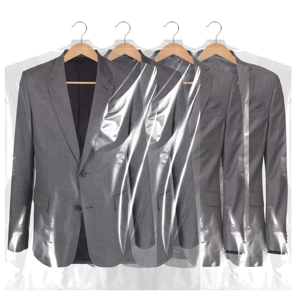 BEISHIDA 120PCS 35.5 Inch Plastic Garment Bag-Plastic Clear Dry Cleaner Laundry Bags for Clothes Cover Hanging Clothes Storage for Coat Suit Shirt Jacket Skirt