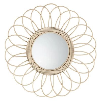47th & Main Boho Mirror Round Woven Rattan Hanging Mirror for Wall Dcor, 19.75" Dia, Sunburst