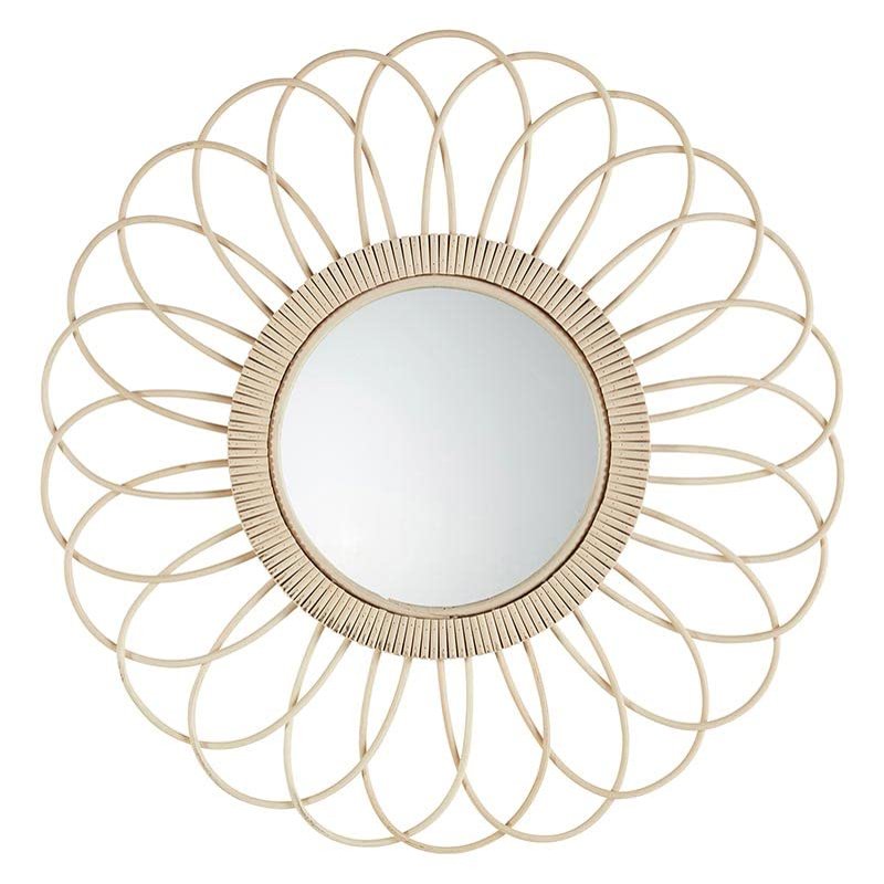 47th & Main Boho Mirror Round Woven Rattan Hanging Mirror for Wall Dcor, 19.75" Dia, Sunburst
