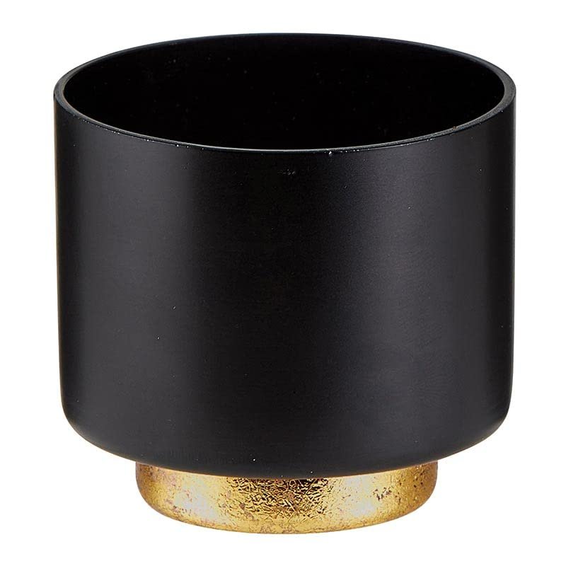 47th & Main Modern Votive Candle Holder Hand Painted Glass Candleholder, Small, Black/Gold