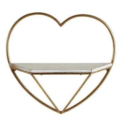 47th & Main Heart Floating Metal Wall Shelf, 14" L x 5.5" W x 12.5" H, Gold