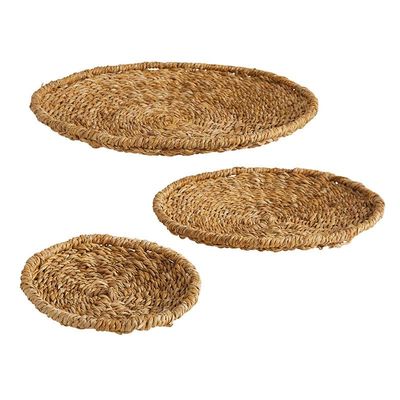 47th & Main Round Wicker Decorative Flat Tray, Set of 3, Natural