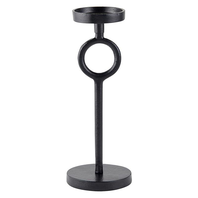 47th & Main Modern Metal Pillar Candle Holder Pedestal Candleholder, Small, Black