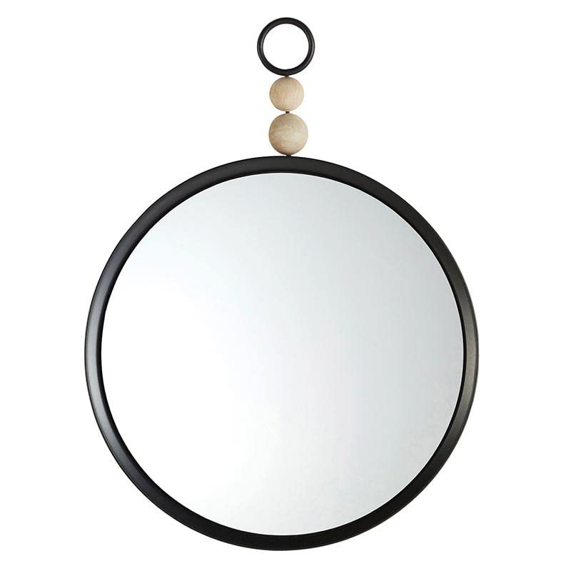 47th & Main Round Mirror Metal Beaded Hanging Mirror for Wall Dcor, Large, Black