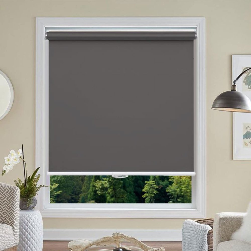 Cordless Roller Blinds Blackout Window Blinds and Shades Customized Size Spring Blinds Privacy Waterproof Thermal Insulated Fabric Curtain UV Protection for Home Office, 47" W x 78" L, Dark Grey