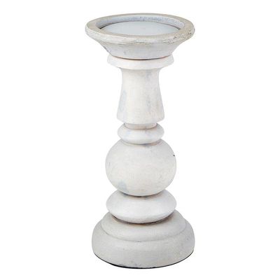 47th & Main Mango Wood Pillar Candle Holder Pedestal Candleholder, Medium, Light Grey