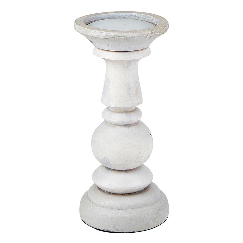 47th & Main Mango Wood Pillar Candle Holder Pedestal Candleholder, Medium, Light Grey