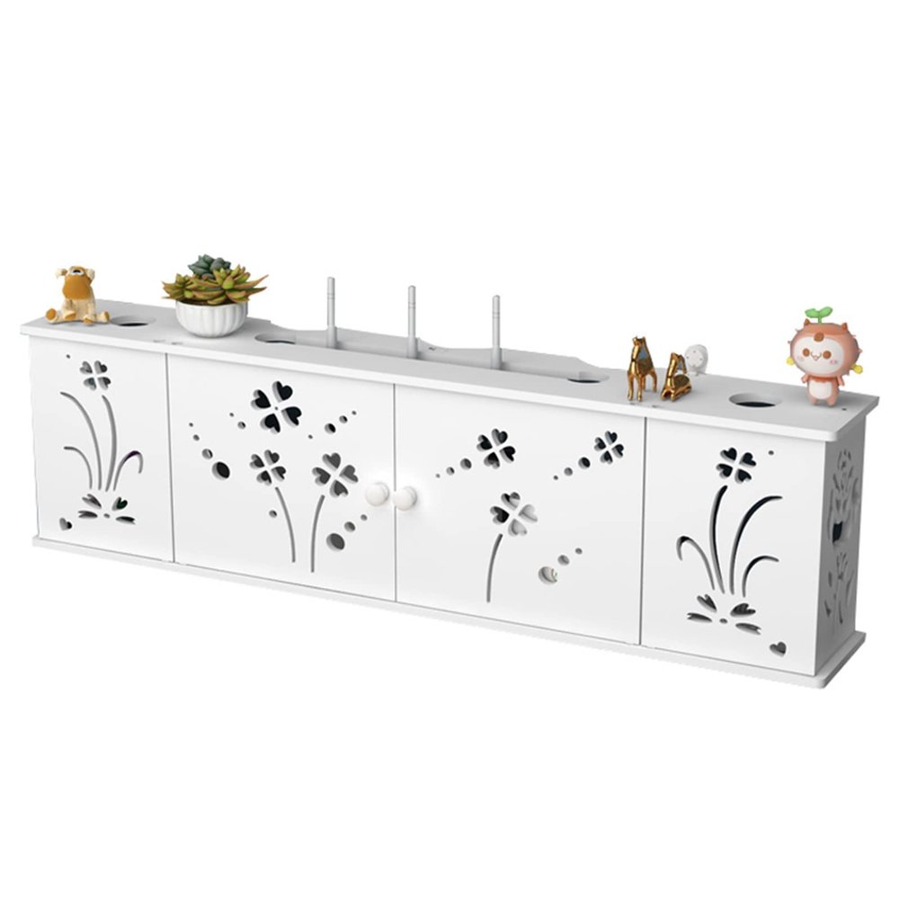 Fodalob Wireless Router Rack for Living Room Wall-Mounted, Wood Plastic Board Wall Decoration Rack, TV Lower Row Socket Box Management Container (Size : 76x13.3x24cm)