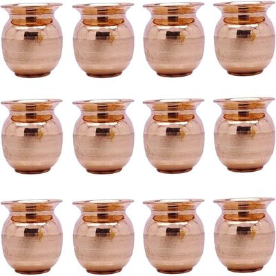 OMG Deals India Traditional Copper Pure Lota Kalash Pot Hindu Pooja Puaj Prayer for worship wedding mandir temples (12 Pieces)
