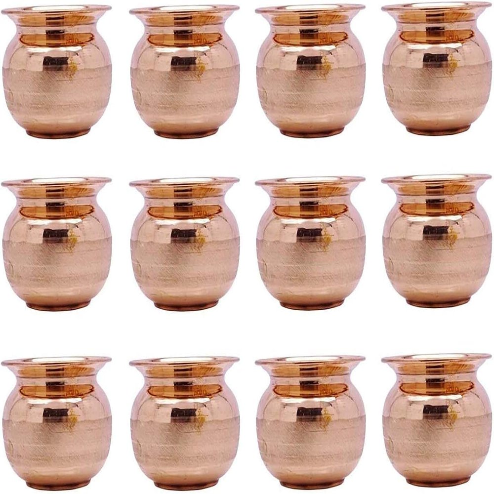 OMG Deals India Traditional Copper Pure Lota Kalash Pot Hindu Pooja Puaj Prayer for worship wedding mandir temples (12 Pieces)