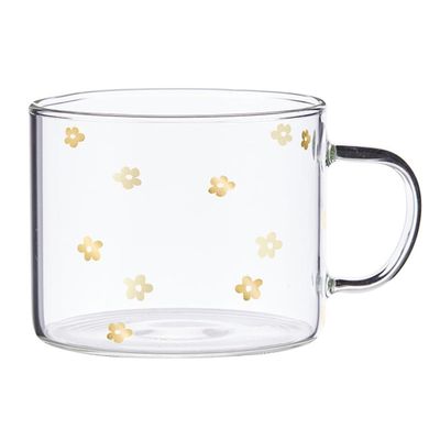 Santa Barbara Design Studio Large Mug Sippin' Pretty Glass Coffee Cup, 16-Ounce, Gold Floral