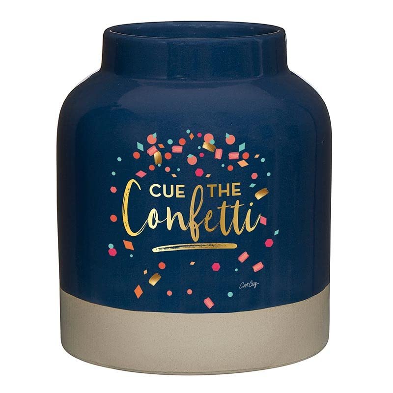 Faithworks Heartfelt Collection Vases for Flowers - Small Ceramic Jar Pencil or Pens Holder Decorative Vase, 5-Inch Diameter, Confetti