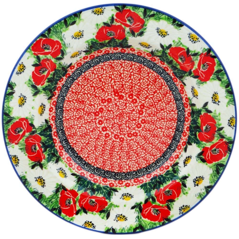 Polmedia Polish Pottery Pasta Bowl 9-inch UNIKAT - Polish Summer Pattern Handmade in Boleslawiec Poland by Ceramika Artystyczna + Certificate of Authenticity