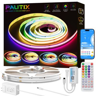 PAUTIX RGB Smart IC COB LED Strip Light,Addressable RGB COB LED Lights 16.4ft,UL-Listed 24V Color Flowing Chasing Effects Strip Lights Multicolor Flexible Color Changing Tape Light,for Bedroom,Party