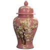 ADECQ Vases Ceramic Ginger Jar with Lid, Chinoiserie Decorative Porcelain Jars for Home, Pink Flower Vase, Glossy Vase for Table, Living Room, Mantle Fireplace, Centerpiec L view 1