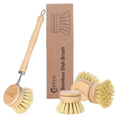 Bamboo Dish Brush with Handle - Soft Bristle, Eco-Friendly Vegetable Brush, Compostable & Sustainable, Bamboo Dish Scrubber for Cleaning Kitchen Utensils
