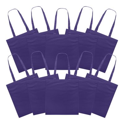 DISCOUNT PROMOS Reusable Cloth Fabric Grocery Tote Bags - 10 Pack - Gift Bags - Purple
