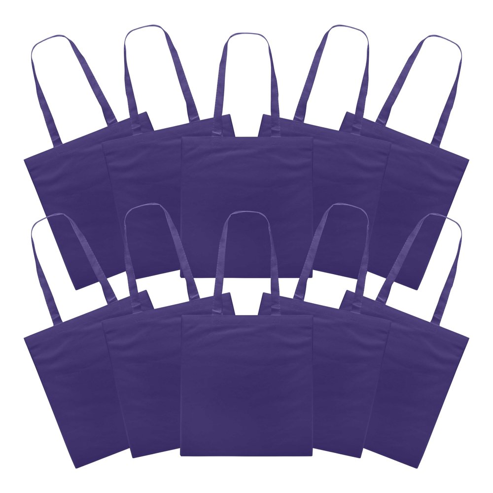 DISCOUNT PROMOS Reusable Cloth Fabric Grocery Tote Bags - 10 Pack - Gift Bags - Purple