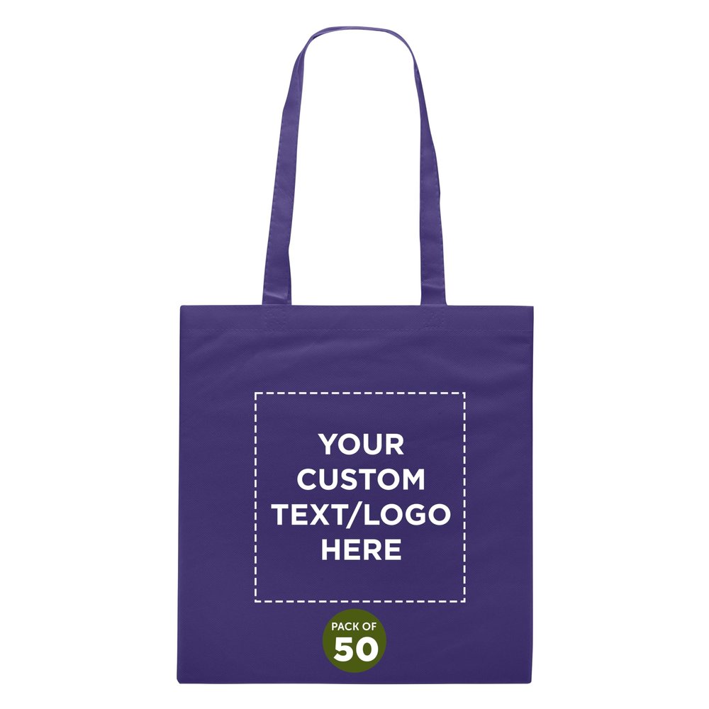 DISCOUNT PROMOS Custom Reusable Cloth Fabric Grocery Tote Bags - 10 Pack - Personalized Logo, Text - Gift Bags - Purple