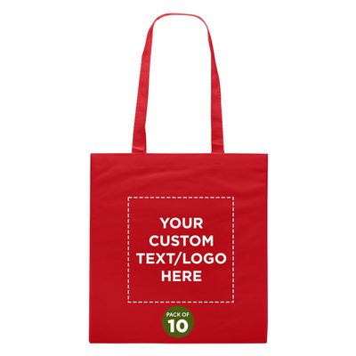 DISCOUNT PROMOS Custom Reusable Cloth Fabric Grocery Tote Bags - 50 Pack - Personalized Logo, Text - Gift Bags - Red