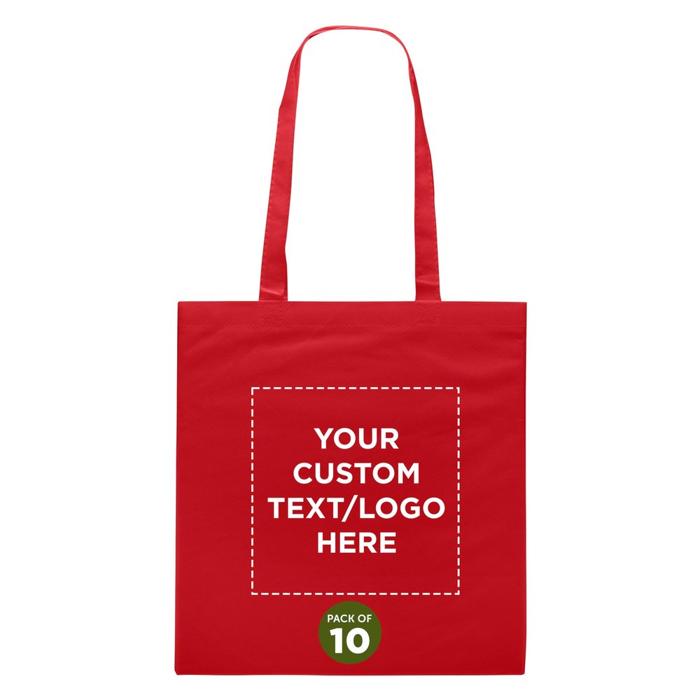 DISCOUNT PROMOS Custom Reusable Cloth Fabric Grocery Tote Bags - 50 Pack - Personalized Logo, Text - Gift Bags - Red