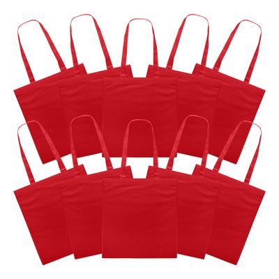 DISCOUNT PROMOS Reusable Cloth Fabric Grocery Tote Bags - 10 Pack - Gift Bags - Red