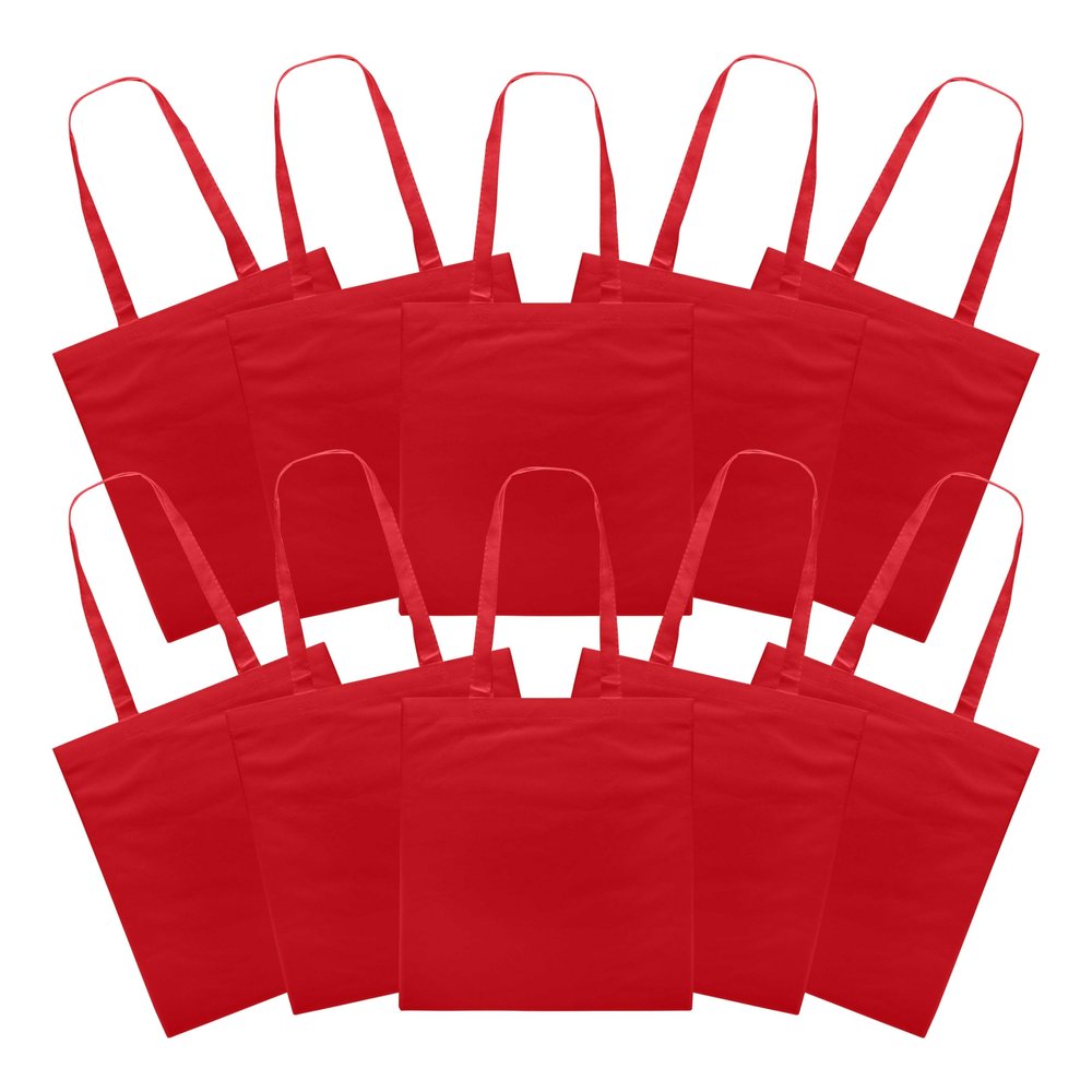 DISCOUNT PROMOS Reusable Cloth Fabric Grocery Tote Bags - 10 Pack - Gift Bags - Red