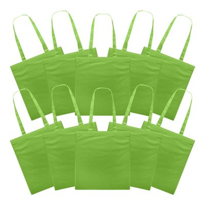 DISCOUNT PROMOS Reusable Cloth Fabric Grocery Tote Bags - 10 Pack - Gift Bags - Lime Green