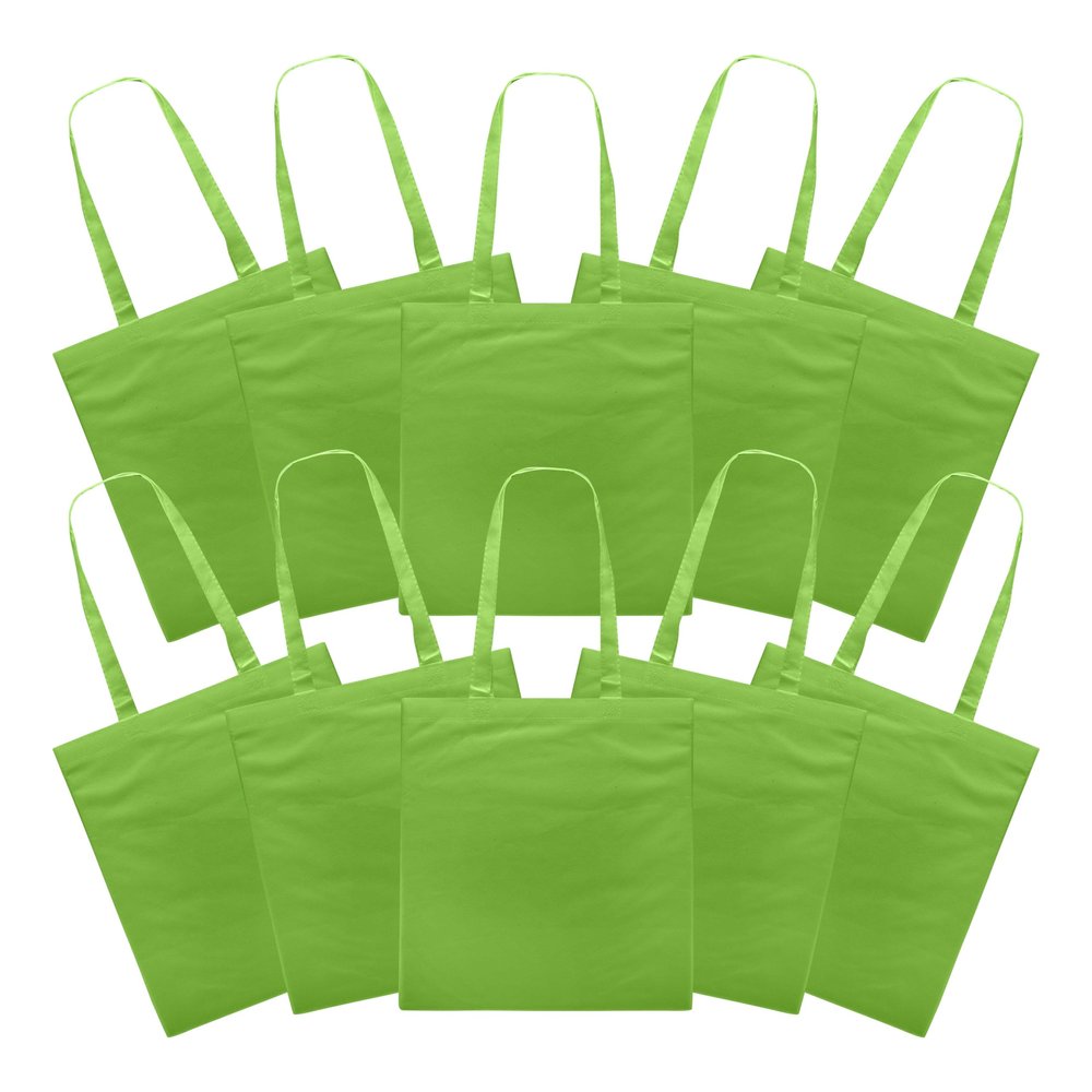 DISCOUNT PROMOS Reusable Cloth Fabric Grocery Tote Bags - 10 Pack - Gift Bags - Lime Green