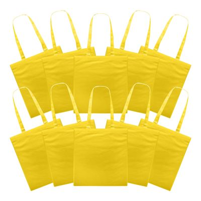DISCOUNT PROMOS Reusable Cloth Fabric Grocery Tote Bags - 10 Pack - Gift Bags - Yellow