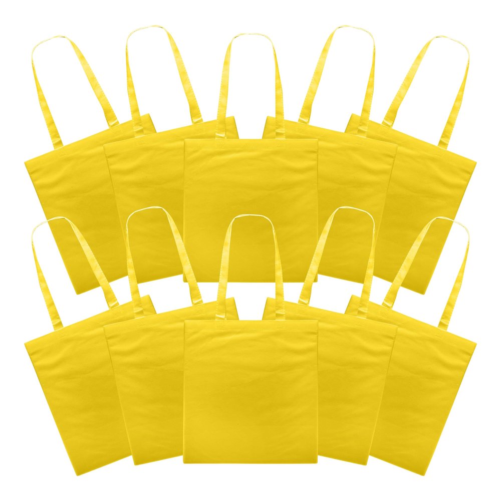 DISCOUNT PROMOS Reusable Cloth Fabric Grocery Tote Bags - 10 Pack - Gift Bags - Yellow