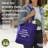 DISCOUNT PROMOS Custom Reusable Cloth Fabric Grocery Tote Bags - 50 Pack - Personalized Logo, Text - Gift Bags - Purple view 3